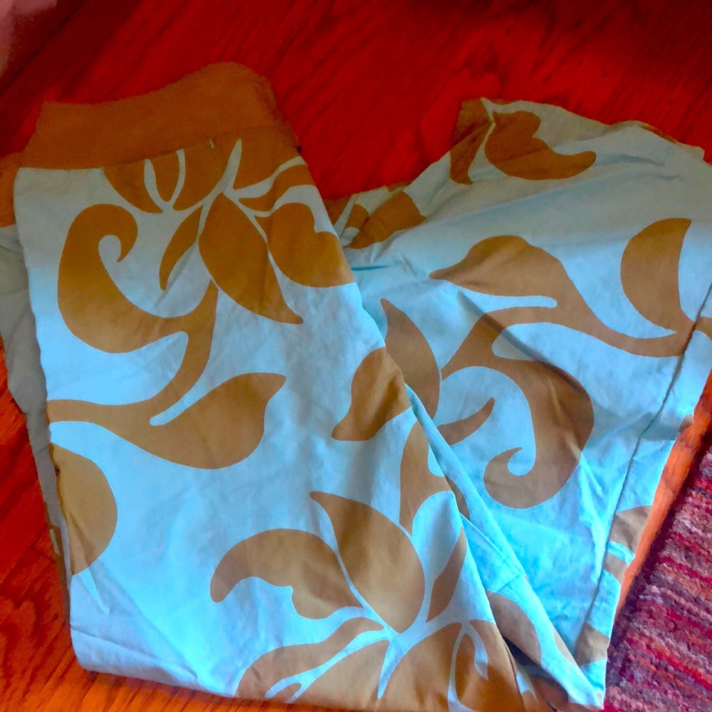 Floral Blue and Brown Swim Pants